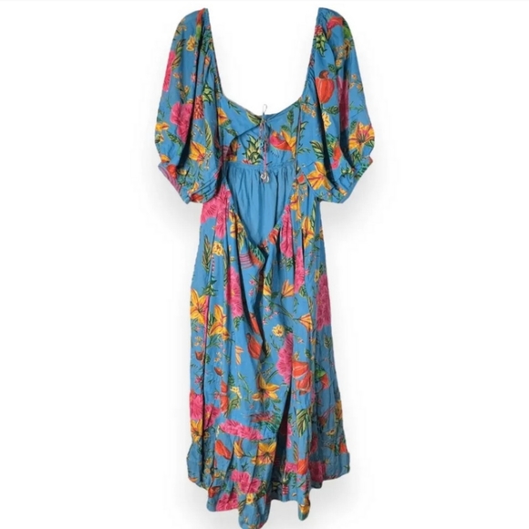 FARM RIO TOUCANS GARDEN MIDI DRESS IN BLUE Womens Small - Picture 4 of 9